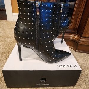 Nine West Black Studded Ankle Boots, Size 8M